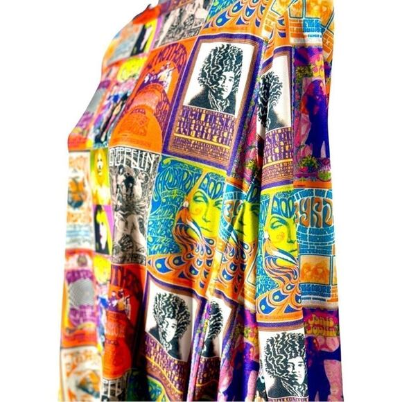 Postcard Women's Tunic Pop Art Hippie Woodstock 70’s Mid-length Dress Size Small - Picture 4 of 11